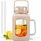 HYDRAGLAZIC 2 litres Bouteille d'eau en Verre avec Poignée Gobelets en verre 2L avec Paille et Couvercle Motivationnel Gourde de Sport avec Indicateur de Temps et de Capacité Anti-fuite, Ambre