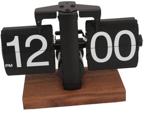 Topiky Flip Schreibtischuhr, Retro Digital Flip Down Uhr, Automatisch Drehende, Batteriebetriebene Mechanische Uhr mit Drehknopf für die Dekoration von Zuhause, Zimmer, Büro (Black)