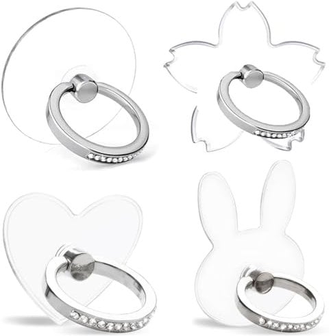 ZKSXOA 4pcs Transparent Cell Phone Ring Holder,Phone Stand,360 Degree Rotation Heart With Diamond Phone Ring Support Holder,for Various Mobile Smart phones