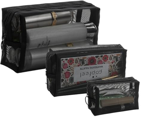 Colexy 3 Pièces Trousse de Toilette à Fermeture Éclair en Maille en Nylon, Pochette Rangement Maquillage, Sac de Maquillage de Voyage Portable pour Cosmétiques Papeterie Voyage Kit D'accessoires