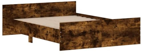 vidaXL Cadre de Lit Tête de Lit et Pied de Lit, Lit Double avec Sommier à Lattes, Lit Adulte, Meuble de Chambre, Moderne, Chêne Fumé 140x190 cm