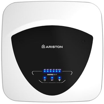Ariston Andris Elite Wifi - Scaldabagno Elettrico 10 Litri U/5 EU Sottolavello 36x30x36 - Boiler Elettrico con ABS Risparmio Energetico e Sicurezza, 1200W, Classe Energetica A, Compatibile con Alexa