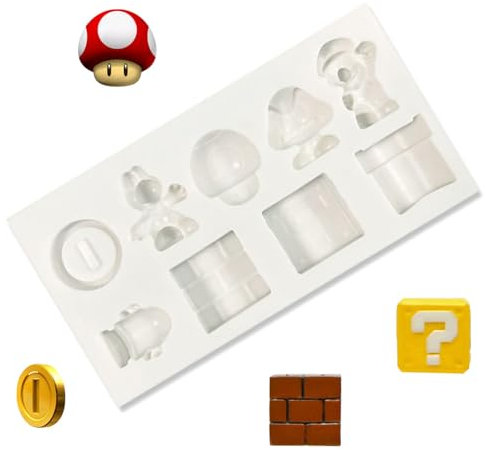 MEZHEN Silikonform für Mario Fondant Form Silikon Backform 3D Silikonformen Fondant Mario Schokoladenformen DIY Kuchen Süßigkeiten Gelee Tortedeko Geburtstag Babyparty