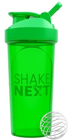 ShakeNext® | Proteinshaker Flasche 700ml mit Mixball Edelstahl + Mixsieb für Fitness Eiweiß & Protein-Shakes - Auslaufsicherer Deckel mit Schlaufe, Spülmaschinenfest, passt in Getränkehalter (grün)