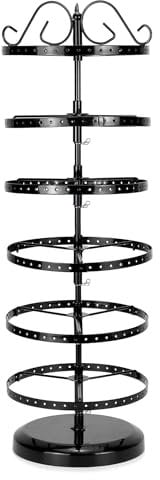 QWORK® 6 Niveaux porte de boucles d'oreilles, Support bijoux rotatif en métal, Distance entre les niveaux réglable, Capacité de 260 trous pour 130 paires