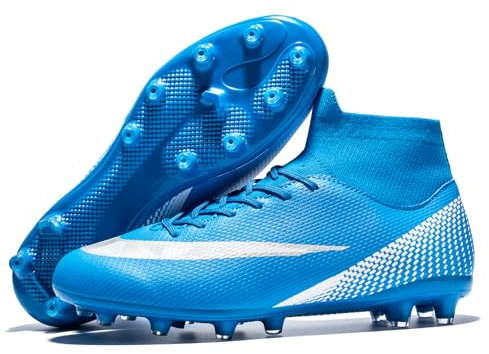 Wugehu Botas de fútbol para hombre Cleats Profesionales High Top Transpirables Zapatillas de Entrenamiento, A azul., 37 EU