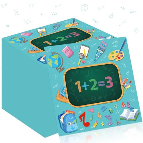 TOPJOWGA 2025 Servietten Schulanfang, Schulanfang Einschulung Servietten, Schuleinführung Einschulung Tisch Deko Papierservietten, Schulanfang Schulkind ABC Zuckertüten Motiv Dekoration, 33x33cm