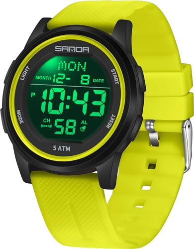 findtime Digital Uhr Herren Damen Armbanduhr 5ATM Wasserdicht Outdoor Sportuhren mit Wecker Coutdown LED Licht Minimalistisch Digitaluhr für Jungen Mädchen Senioren Stoppuhr 12/24H