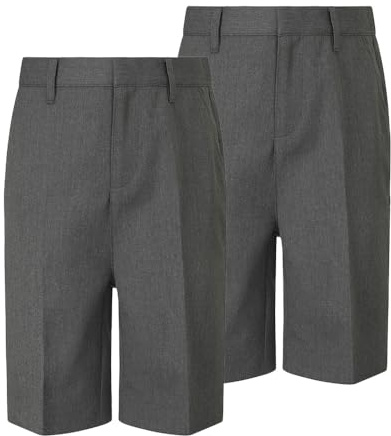 Trutex Basics 2 Pack Boys School Shorts (3-12 Years), Junior Elasticated Slim Leg Pull On Shorts, Smart and Durable - Genuine School Uniform