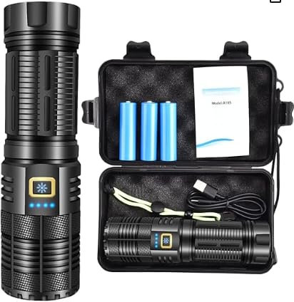 Linternas LED Alta Potencia 100000 Lúmenes, Linterna LED Recargable Táctica Militar Potente Batería Incorporada de 6600 mAh Modo de Atenuación Continuo Adecuado para Cualquier Iluminación de Escena