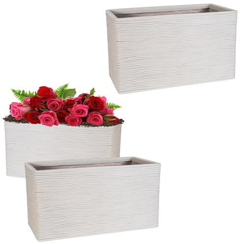 STAR SUPPLIES Lightweight Amalfi Stone Effect Long Trough Flower Planters For Garden, Home & Patio Areas (2)