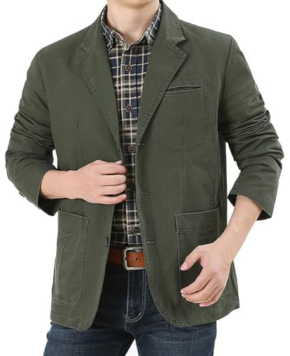 Generico Giacche Casual da Uomo in Blazer con 3 Bottoni in Cotone Lavato