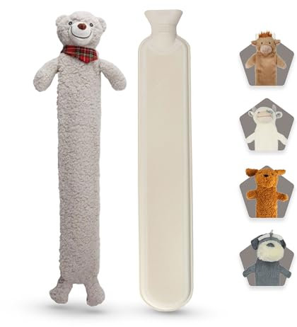 LKH Long Hot Water Bottle with Cover UK - 2 Litre PVC-Rubber Hot Water Bottles for Adults, Kids & Teens with Washable Super Soft Sherpa Animal Shape Cover, Best for Neck & Shoulder