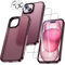 UniqueMe für iPhone 15 Hülle, 5-in-1-Set Handyhülle für iPhone 15 Case Rundumschutz Schutzhülle Cover,1 Handyhülle & 2 Schutzfolie & 2 Kameraschutz - Matt Rot