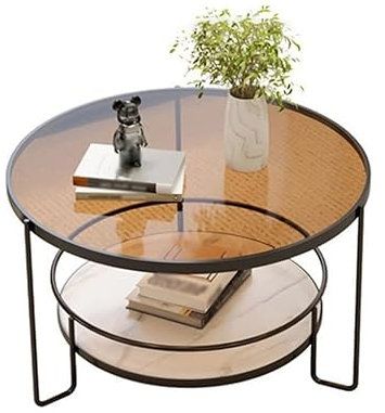 ZXFIYTBH Beistelltisch Runder Couchtisch mit geripptem gehärtetem Glas. Minimalistischer Minitisch for kleine Wohnzimmer, platzsparendes modernes Design Couchtisch(Schwarz,60cm)