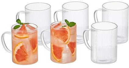 Eden & Willow Striped Glass Coffee Cups Set of 6, Espresso Glasses 160ml | Heat-Resistant Borosilicate Glass with Handles