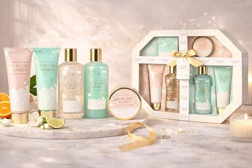 French Tendance - Coffret Sublime Spirit - Gel Douche Citron Mandarine, Bain Moussant Bergamote, Gommage Corps, Lotion Corps et Sels de Bain - Cadeau Femme Spa Maison Cocooning