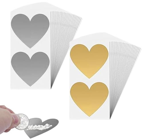 XURJUMI 50 Pezzi Adesivi da Grattare, Oro e Argento, Cuore e Dialogo, Gratta e Vinci Adesivo Etichette, Romantico e Giocoso, Per Ogni Occasione