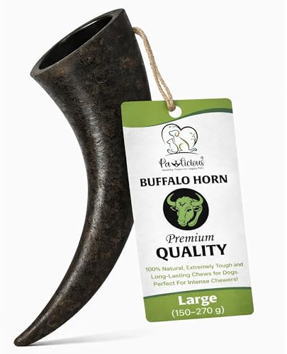 Pawlicious (1 x Large 150g - 270g) Buffalo Horns for Dogs, 100% Natural Grain Free Dog Chew Treat for Adult Dogs, High Protein Long Lasting Horn Chewing Pet Treats
