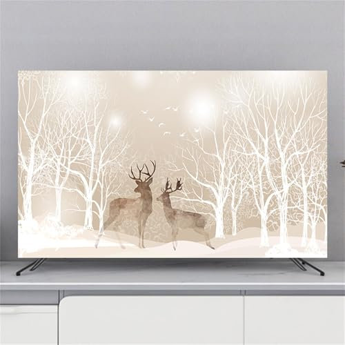 Hixingo TV Cover Decorative, 3D Elk Pattern Universal Elastic Television/TV Screen/Computer Dust Protection Cover Soft Breathable, 32-80inch (Dead Tree,75inch)