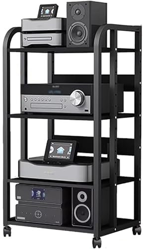 SXYKXYDL Av Media Stand Stereo Component Cabinet Wood, Audio Equipment Rolling Cart for Grocery Break Room Office, 2/3/4 Tier Shelf Printer TV Box Accessories Storage Rack(50x40x100cm)