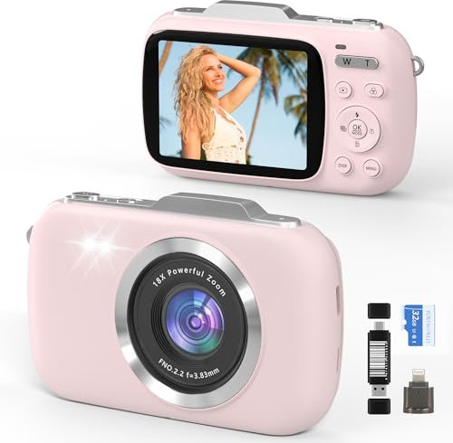 GWAEPU Appareil photo numérique compact 4K : appareil photo 64 MP pour photographie, zoom 18x, portable, petit appareil photo numérique de vlogging avec carte TF de 32 Go, 2 batteries pour débutants