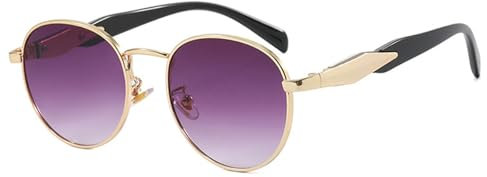 Fankexi Rund Sonnenbrille Retro Herren Damen Polarisiert UV400 Schutz, Runde Metall Rahme Klassische Retro Brille,Lila