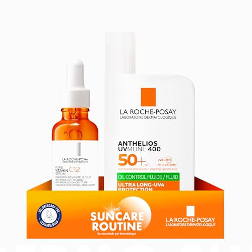 La Roche-Posay Set mit Pure Vitamin C12 Serum und Anthelios UVMune 400 Invisible Fluid, Für ebenmäßige und UV-geschützte Haut, Mit Vitamin C und LSF50+, Bei reifer Haut bzw. Mischhaut, 30 ml + 50 ml