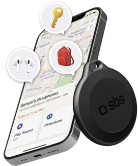 SBS Track My Circle – Schlüssel- und Objekt-Ortungsgerät Kompatibel mit Apple Find My, 100 dB Alarmton, CR2032-Batterie, wasserdicht gemäß IP65, mit Schlüsselring, schwarz