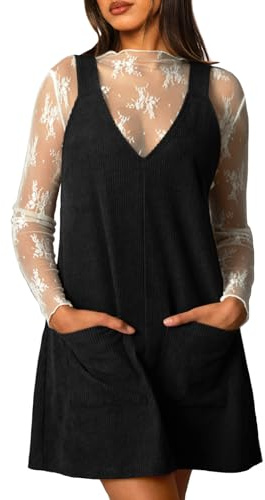 Navneet Women Pinafore Dresses Corduroy Mini Dress Sleeveless Jumper Dress Overall Short Dresses Fall Outfits Going Out Black M