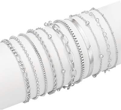 JUKOTA 11PCS armband damen,armband,Armband Damen Edelstahl Ketten Armbänder Set Armbander Twist Schlange Armkette Damen CZ Verstellbar Armband Set Charm Armband Silber Armband für Damen Frauen