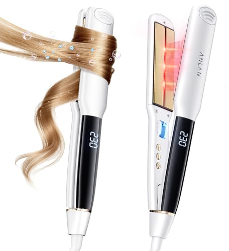 ANLAN Shine Therapy Ceramic Ionic Hair Straightener for Frizzy & Thick Hair, 36mm Wide 3D Floating Plates Fast 15s Heat Up 14 Temp Settings 100–230°C LCD Display Salon-Smooth Finish