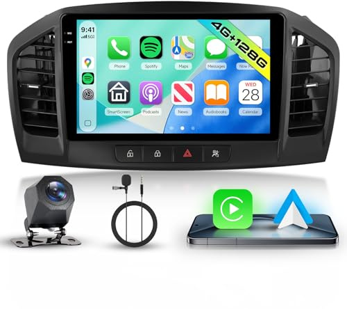 Hodozzy 4GB+128GB Android Autoradio für Opel Insignia 2008-2012/Buick Regal 2009-2013 mit Carplay Wireless Android Auto, 9 Zoll InCell Touchscreen 2 Din Autoradio mit Navi Bluetooth DSP, WiFi, FM RDS