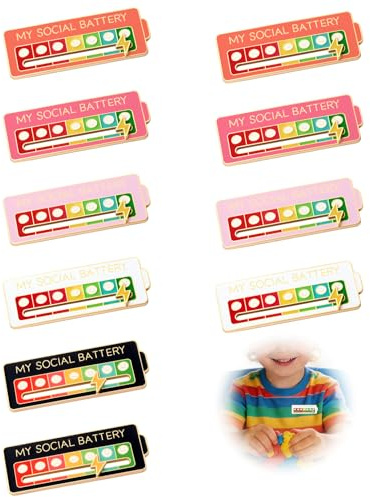 10PCS Broches Amusantes pour L'Humeur Sociale Pendant 7 Jours, Icône Batterie Stylisée ArcenCiel, Noir et Blanc, Expression Visuelle de l’Énergie Sociale, Broches Décoratives