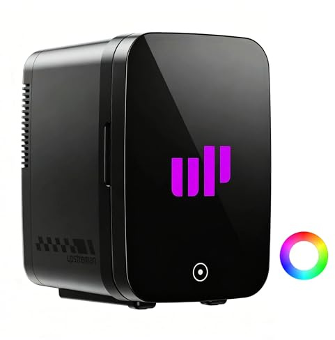 Upstreman Mini Frigo da Camera, 4 Litri/6 Lattine, 7 Colori Luminosi LED, Mini Frigo Termoelettrico, 12V/220V, Mini Frigoriferi per Dormitorio, Ufficio, Sala Giochi, Auto, TR4-Up