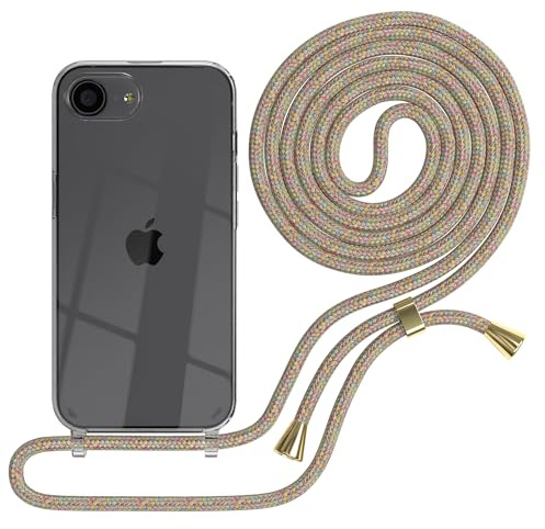 EAZY CASE Handykette kompatibel mit iPhone 17e Handyhülle mit Umhängeband, Handykordel mit Schutzhülle, Silikonhülle, Hülle mit Band, Stylische Kette für Smartphones, Rainbow