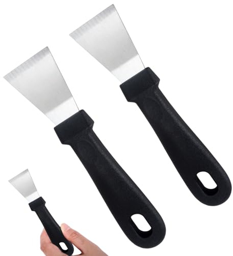 2Pcs Black Curved Stainless Steel Cleaning Scraper Tool, Multifunctional Stove Scraper Quickly Removes Dirt Stains from Tiles, Walls, Glass, Ovens