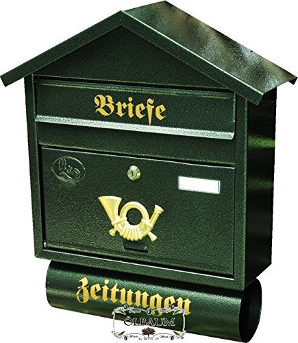 BTV Schöner Design Briefkasten S grün moosgrün großer Einwurf Zeitungsfach Zeitungsrolle Nostalgie