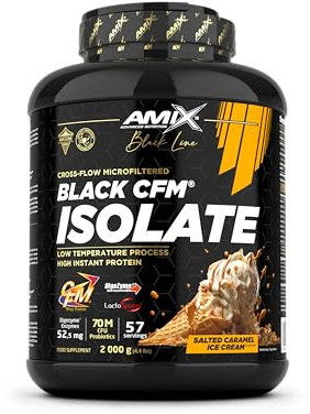 Amix | Proteína BLACK CFM ISOLATE - Ayuda a Mantener la Masa Muscular - Con Enzimas Digestivas - Fácil Digestión - Rápida Absorción - Proteína en Polvo - 2 Kg - Sabor Caramelo-salado