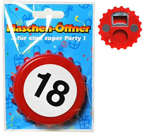 Udo Schmidt GmbH & Co 18. Geburtstag Flaschenöffner Kronkorken Geschenkidee Weiss-rot 8cm Einheitsgröße