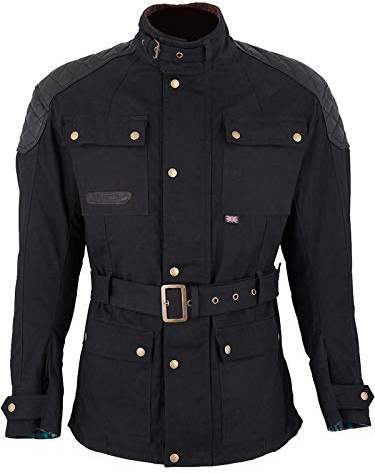 Spada Staffy Dry Waxed Cotton Waterproof Mens Motorcycle Jacket - Black