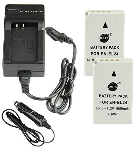 DSTE®(2 Pack) Ersatz Batterie und DC125E Reise Ladegerät Compatible für Nikon EN-EL24 1 J5 Kamera