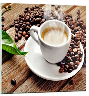 Wandbilder Dekoration Wohnzimmer Kaffee Tasse Espresso heiß Bilder auf Glas 50x50cm Glasbild Schlafzimmer Küche Deko Wand Kunstdruck Art Klein Wanddeko Bild im Glas Modern Wall Decor GAC50x50-2546