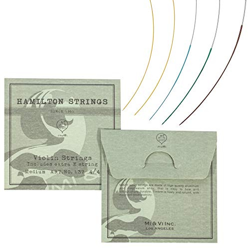 MI&VI Hamilton Violin Strings - Full Set, Medium, Steel Ball Ends, Extra E String (2/4 Size)