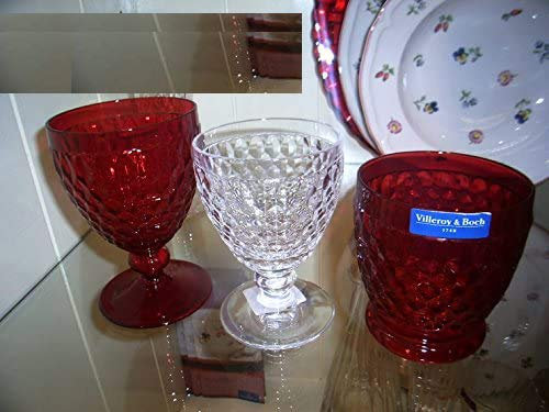 Villeroy Boch Boston Set 12 Stück (sortiert 4 Wasser Rote – 4 Wein transparent – 4 Old Fashion Rote)