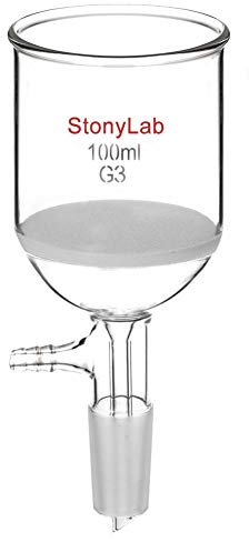 StonyLab Verre Borosilicate Buchner Entonnoir avec Fine Fritte (G3), Diamètre Intérieur de 56 mm, Profondeur de 60 mm, avec 24/40 Standard Joint et Tubulation Dentelée Sous Vide (100 ml)