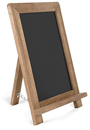 SECURIT - Silhouette Tischkreidetafel Notes + Weißer Marker - Doppelseitige Tischkreidetafel mit Griff - Ständer aus lackiertem Holz - Cafés, Bars, Restaurants - 33,5x21x6cm - Naturfarben/Schwarz