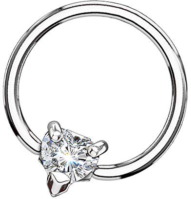 Piersando BCR Piercing Klemmring Ring mit Kristall Herz Klemm Kugel Septum Nasen Lippen Helix Ohr Tragus Silber - Clear 1,2mm x 10mm x 3mm
