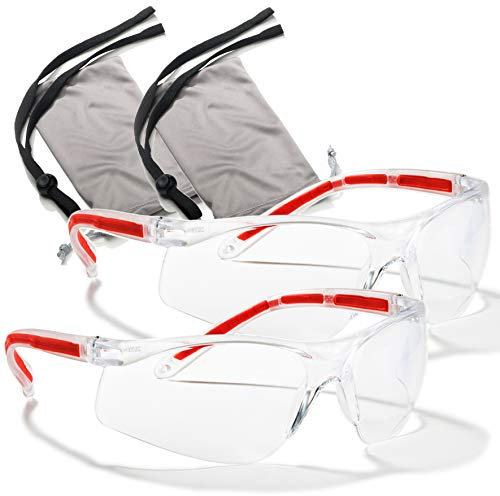 Clear Eye Protection Safety Glasses - Comfort Eyewear with Our Superlite, SuperClear Lens Technology (2 Clear Pair, 2 Cases, 2 Neck Cords)…