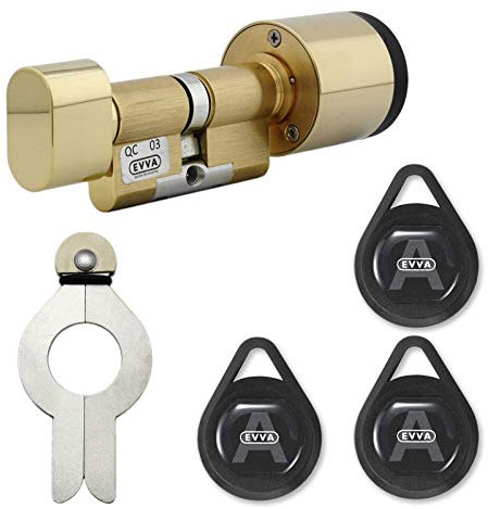 EVVA AirKey Knaufzylinder 46/51K (K=Knaufseite mechanisch) inkl. 3 KeyTags inkl. 6 KeyCredits inkl. Montagewerkzeug - alle Längen von 31/31K bis 71/71K verfügbar - Messing poliert